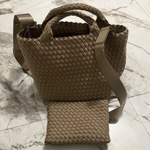 Naghedi Taupe Woven Shoulder Bag